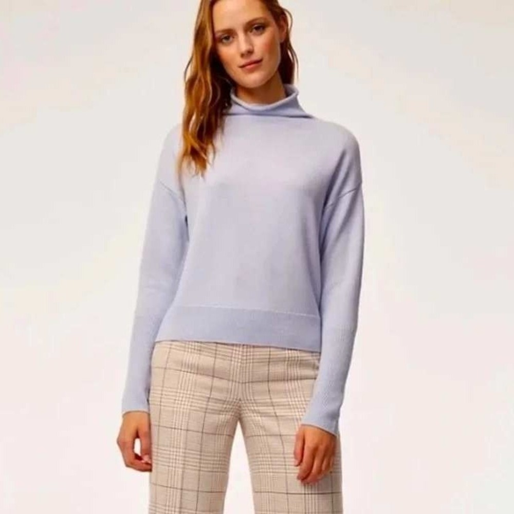Wilfred Aritzia Cyprie Sweater Light Blue 100% Merino Wool Turtleneck Large